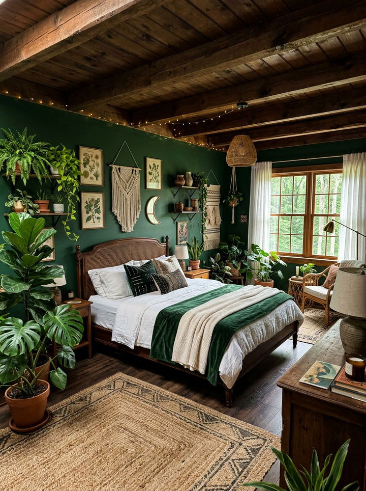 Forest green boho bedroom - 30 boho bedroom color ideas