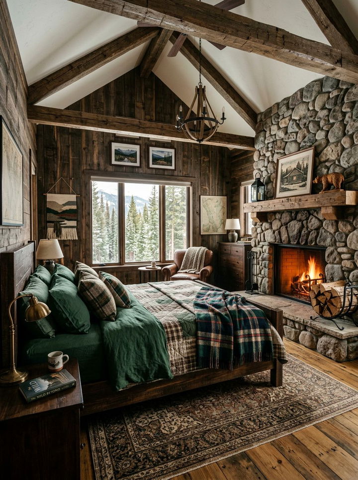 Forest green cabin bedroom - 30 rustic green bedroom ideas