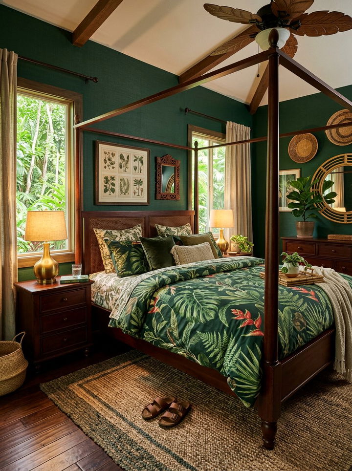 Forest green tropical bedroom - 30 tropical bedroom color ideas