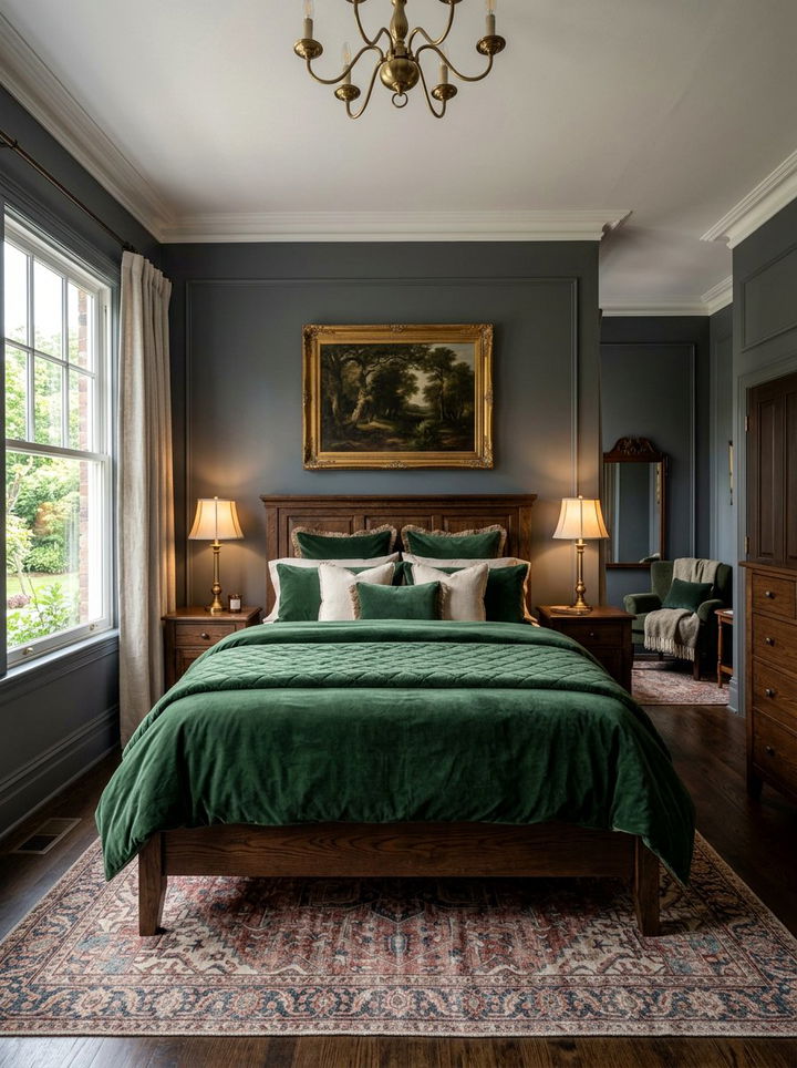 Forest green velvet bedding - 30 moody bedroom ideas