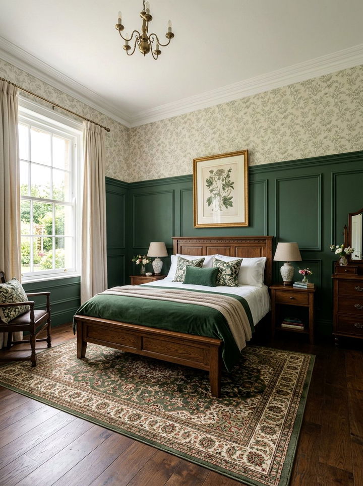 Forest green wainscoting - 30 traditional green bedroom ideas