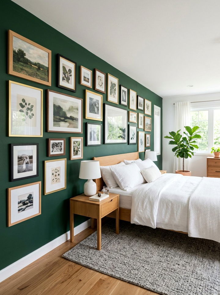 Forest green wall and gallery wall - 30 forest green accent wall bedroom