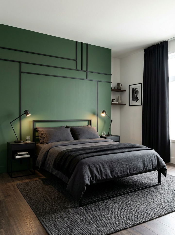Forest green wall with black accents - 30 forest green accent wall bedroom