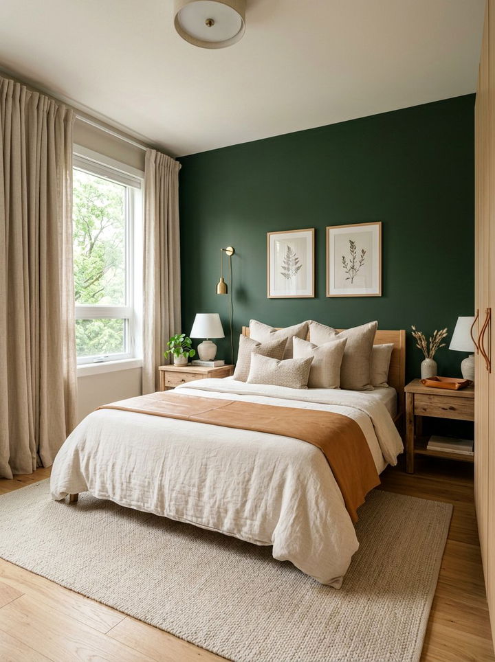 Forest green wall with neutral tones - 30 forest green accent wall bedroom