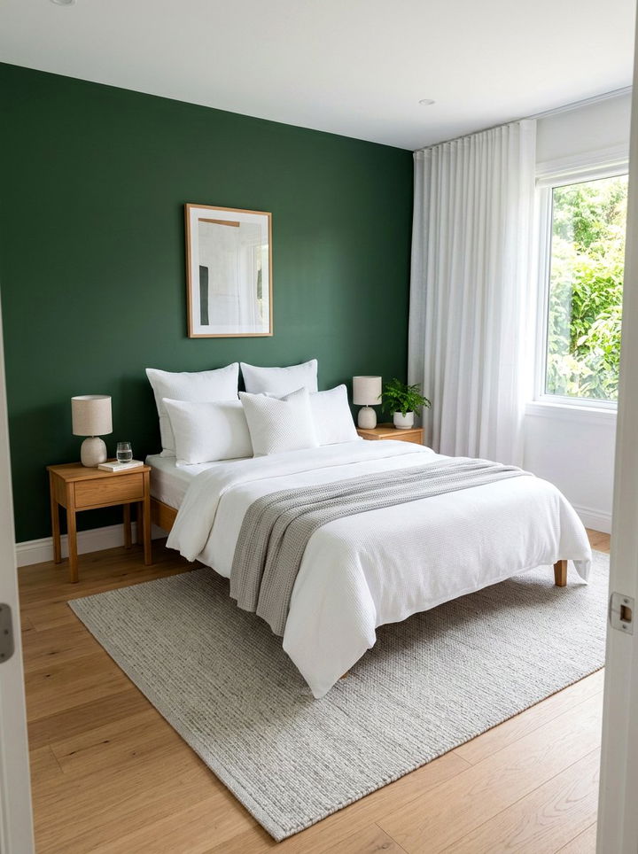 Forest green wall with white bedding - 30 forest green accent wall bedroom