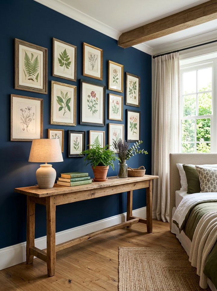 Framed Botanical Art - 30 rustic navy bedroom ideas