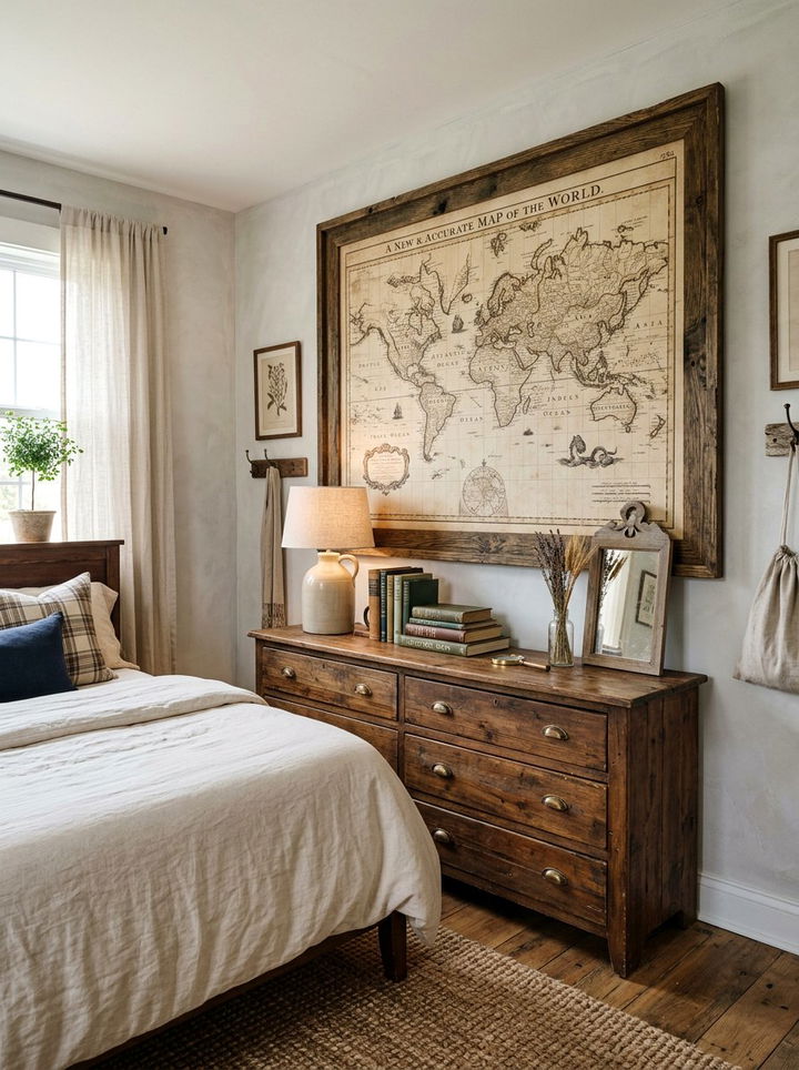 Framed Vintage Map - 30 fixer upper bedroom ideas