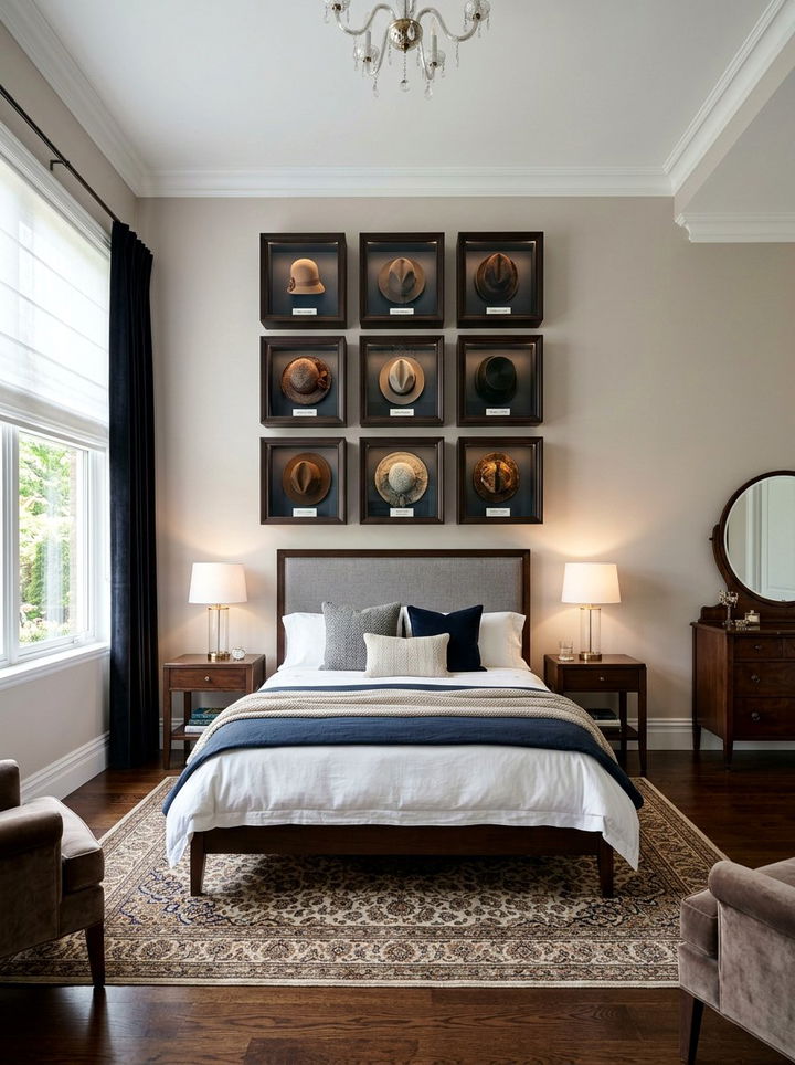 Framed hat display - 30 bedroom hat storage ideas
