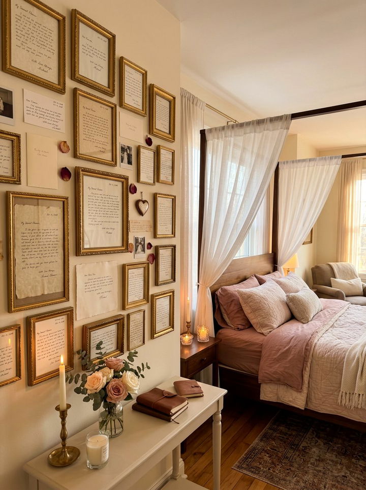 Framed love letter wall - 30 bedroom memory wall ideas