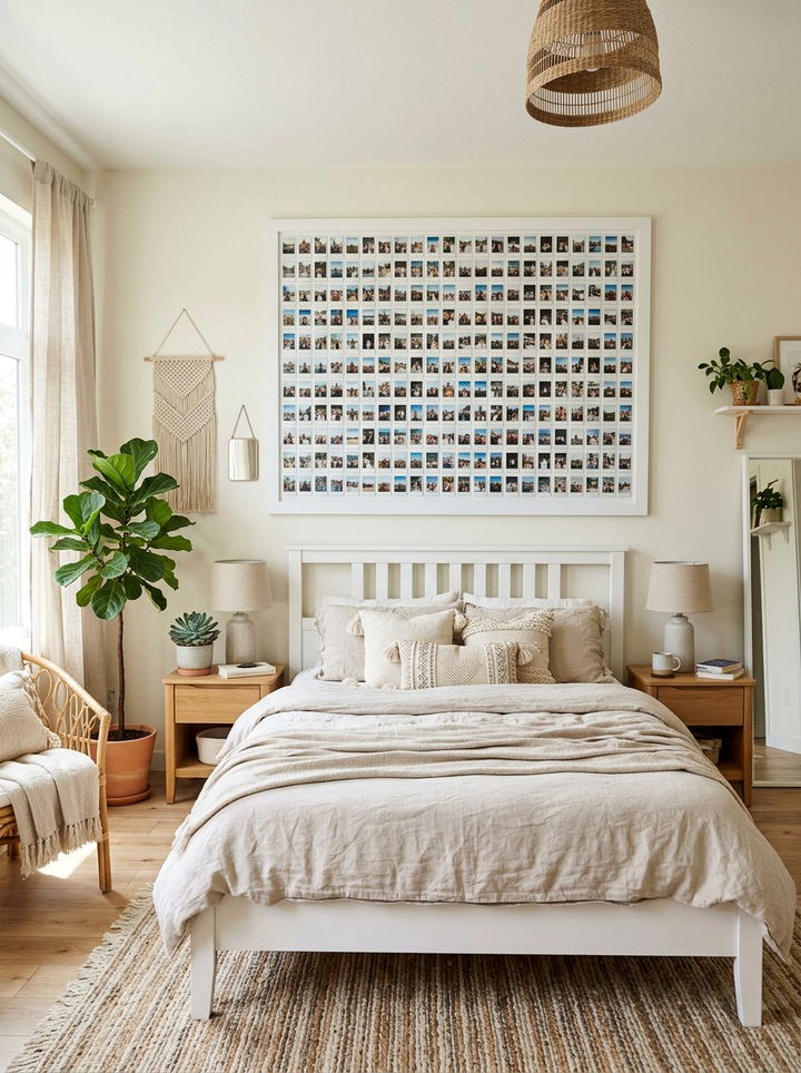 Framed polaroid photo wall - 30 bedroom memory wall ideas