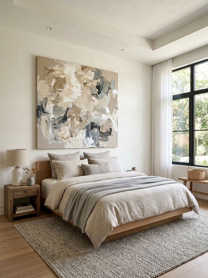 Frameless Abstract Art - 30 warm minimalist bedroom ideas