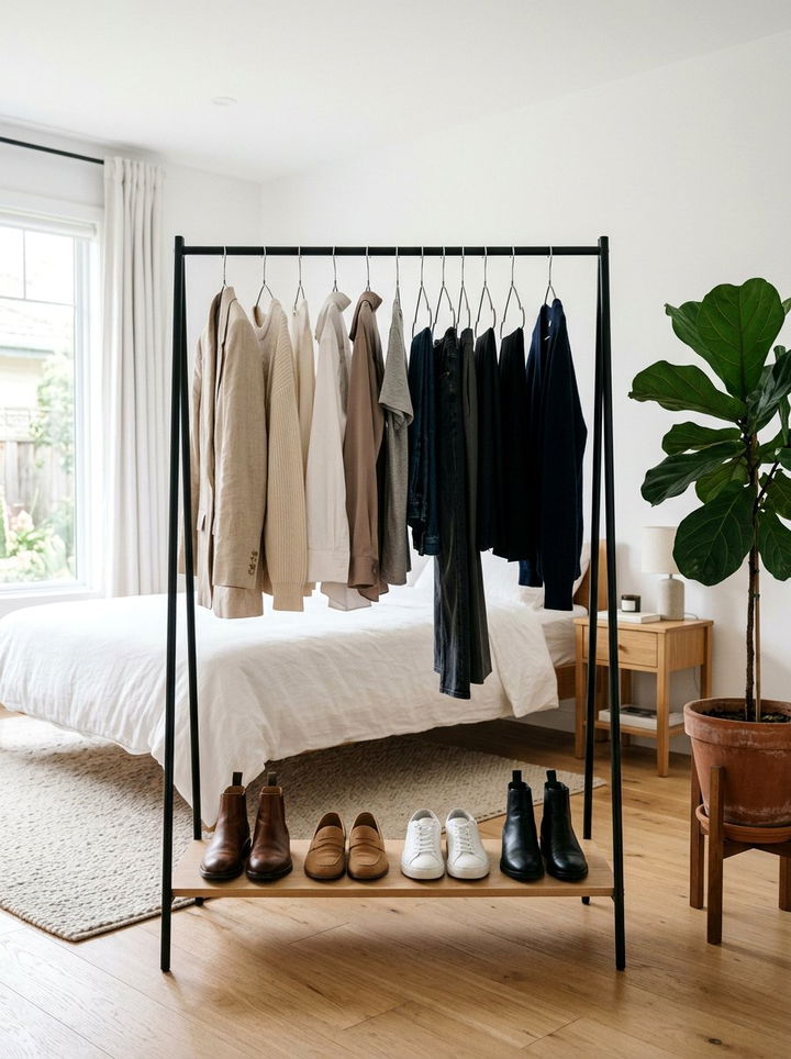 Freestanding Clothes Rack - 30 bedroom organization ideas