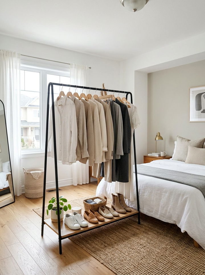 Freestanding Clothing Rack - 30 rental apartment bedroom ideas