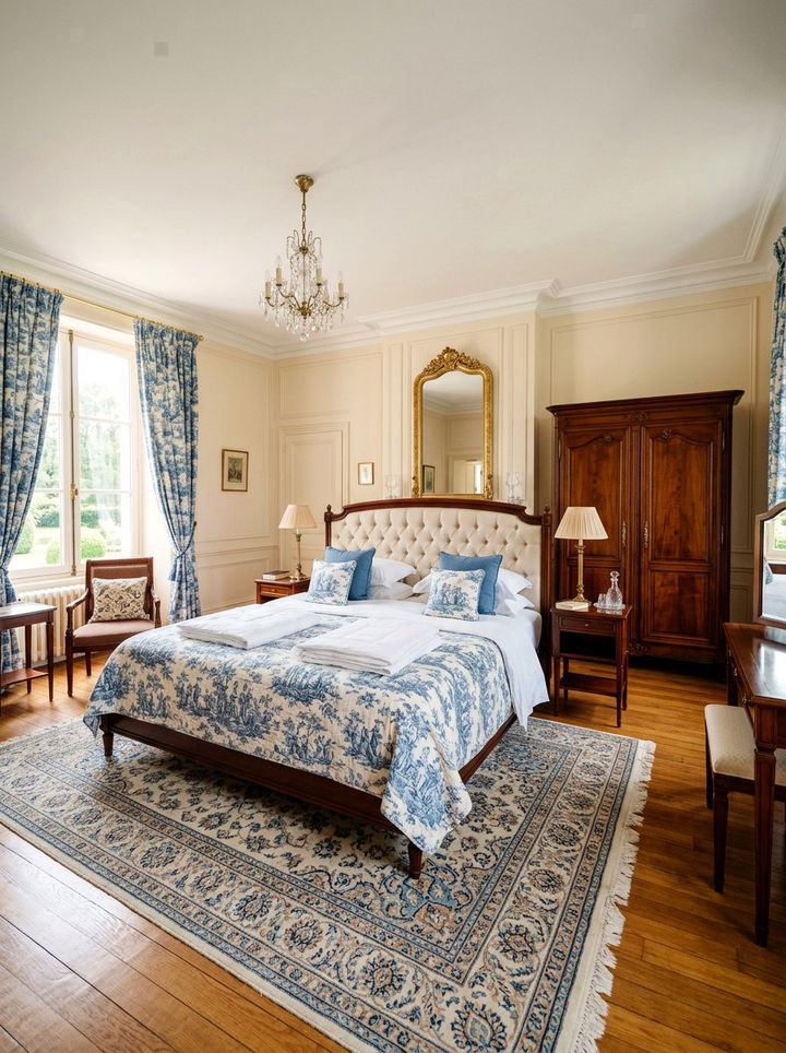 French Blue Toile Quilt - 30 bedroom blue bedding ideas