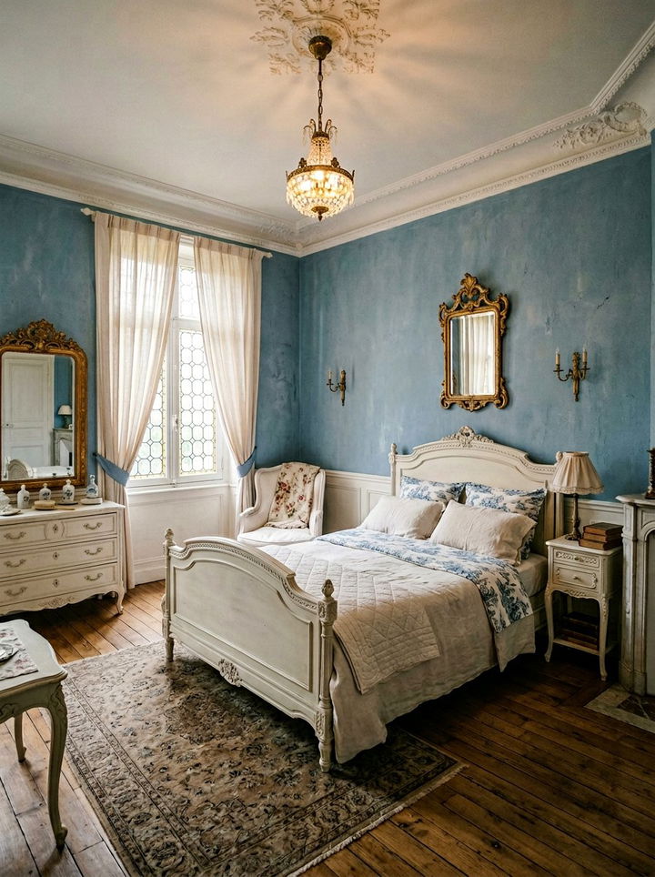 French Blue Vintage Bedroom - 30 blue bedroom design ideas