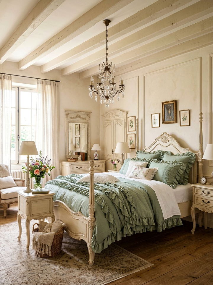 French Country Bedroom - 30 sage green and cream bedroom ideas