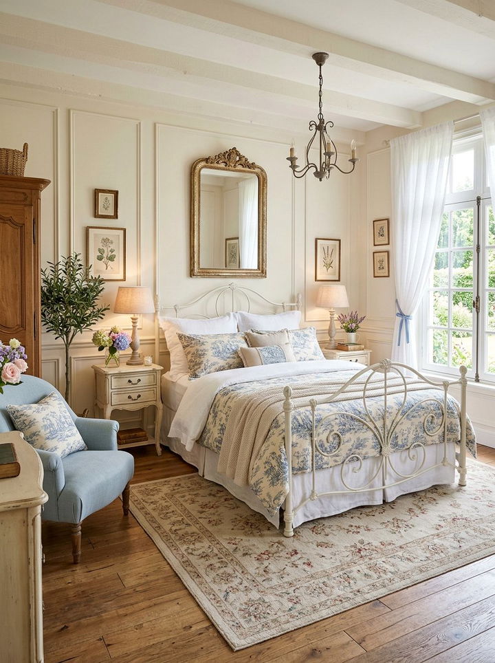 French Country Charm - 30 bedroom bed styling ideas