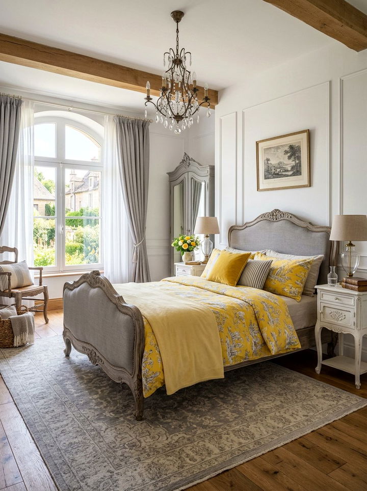 French Country Gray Bedroom Yellow Linens - 30 gray and yellow bedroom ideas