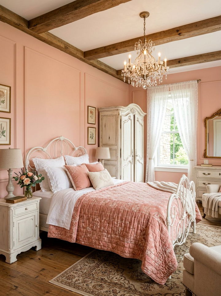French Country Salmon Pink Bedroom - 30 salmon pink bedroom ideas