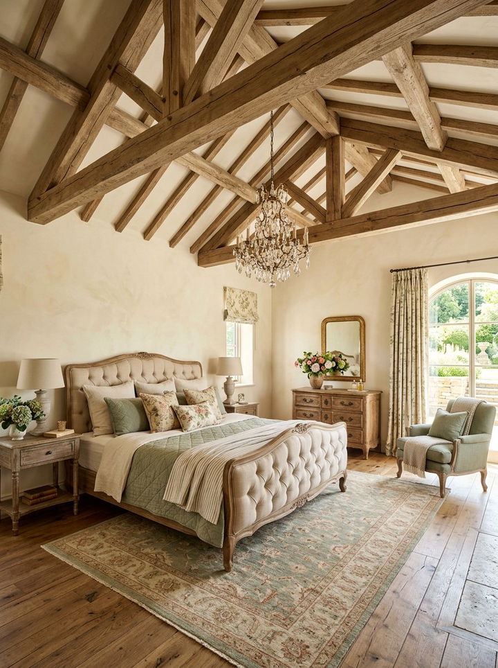 French Country Wood Beams - 30 exposed beam bedroom ideas