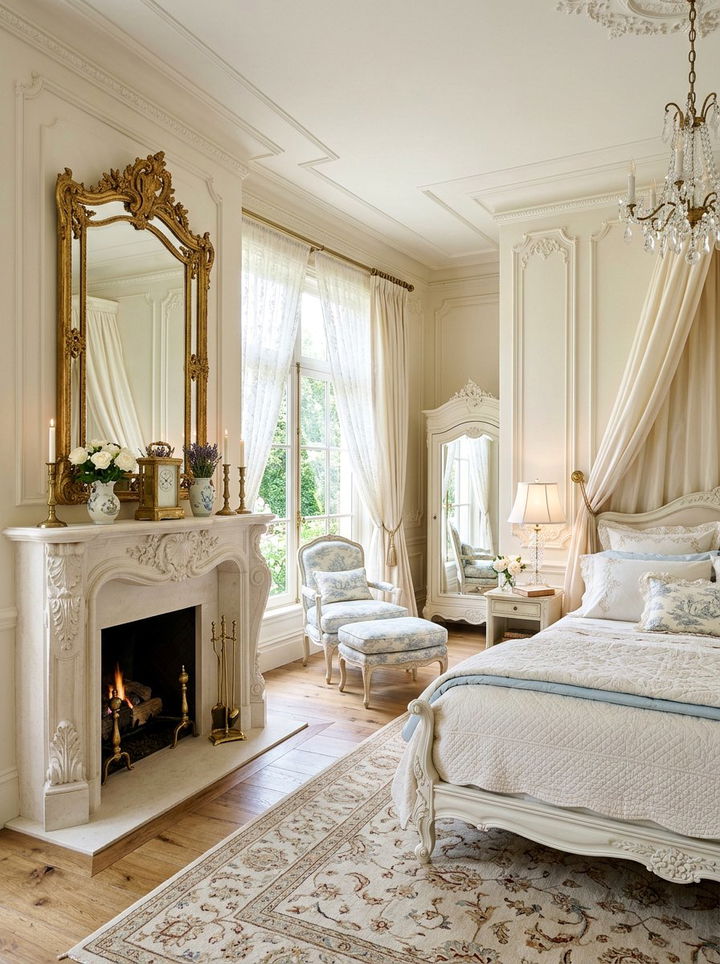 French Provincial Bedroom With Ornate Fireplace - 30 bedroom with fireplace ideas