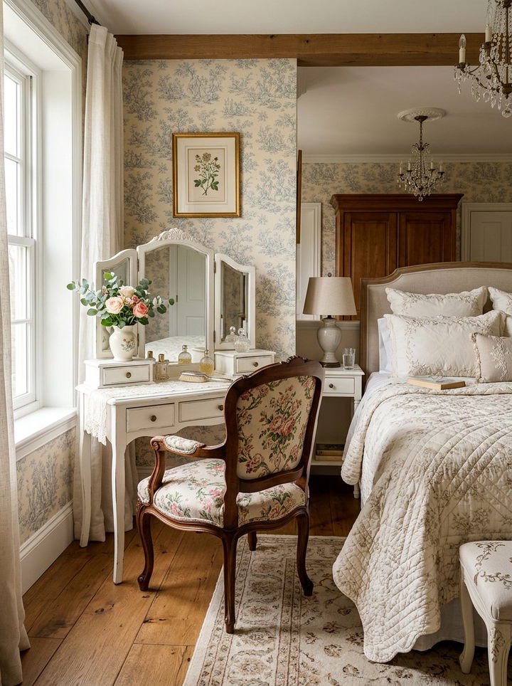 French country bedroom vanity chair - 30 bedroom with sitting area ideas