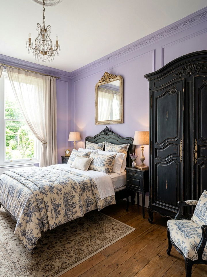 French country black painted furniture bedroom