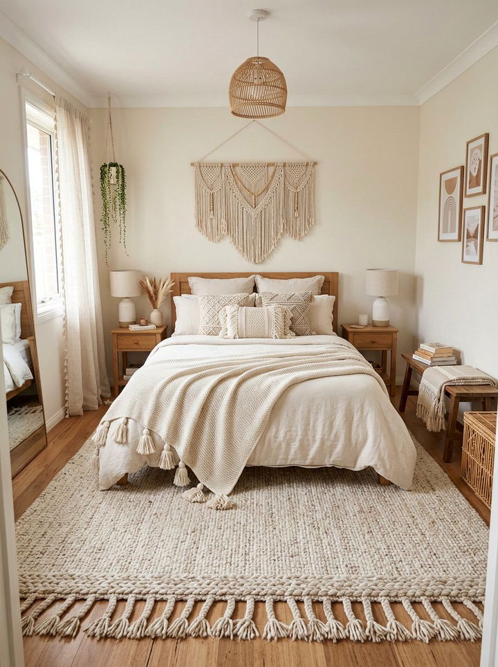 Fringe Detail Cream Bedroom - 30 bohemian cream bedroom ideas