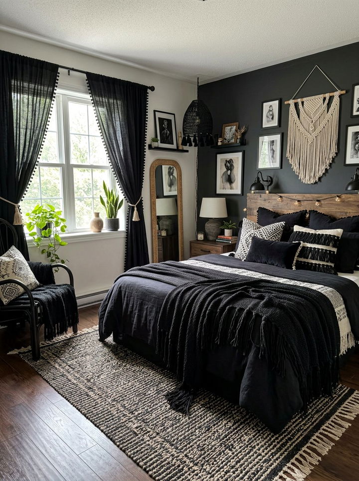 Fringe Tassel Black Boho Bedroom - 30 bohemian black bedroom ideas