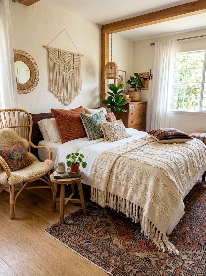 Fringed boho cotton blanket - 30 bedroom cotton blankets