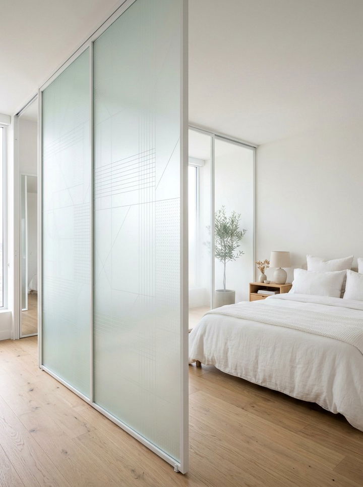 Frosted Glass Panel - 30 bedroom partition ideas