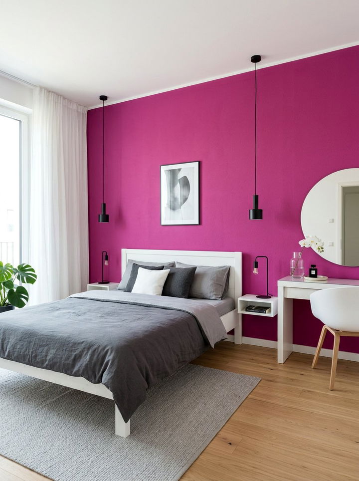 Fuchsia Feature Wall - 30 colorful bedroom accent wall ideas