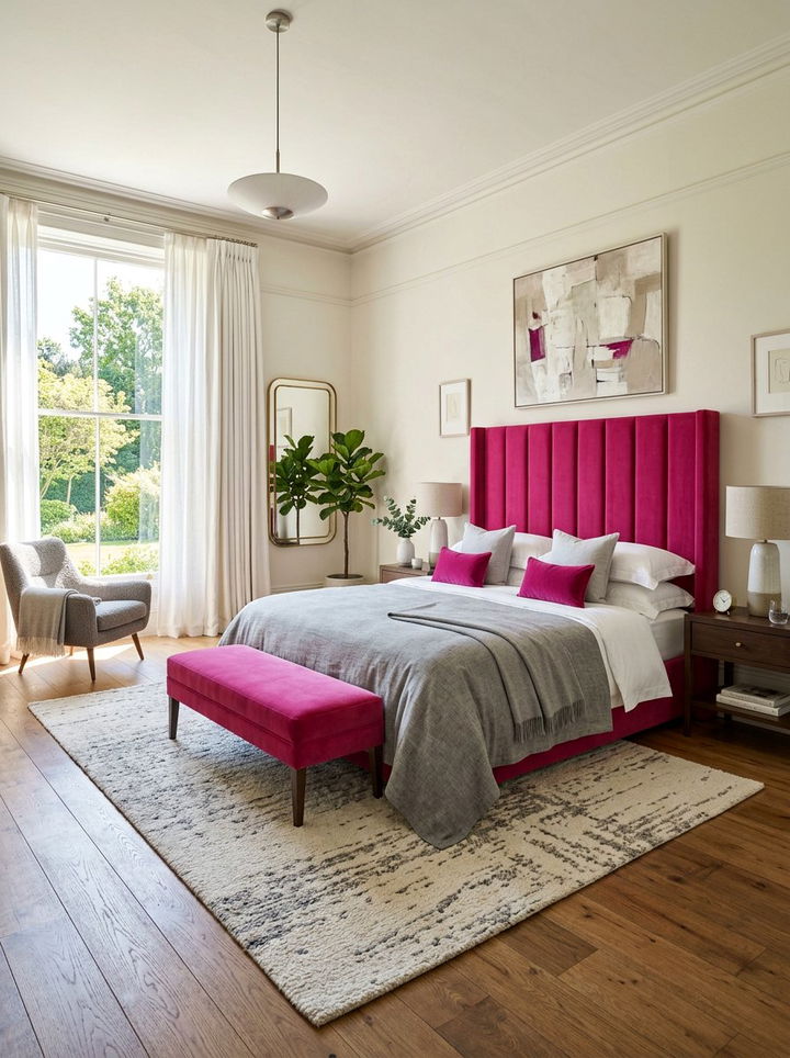 Fuchsia Upholstered Headboard - 30 hot pink bedroom ideas