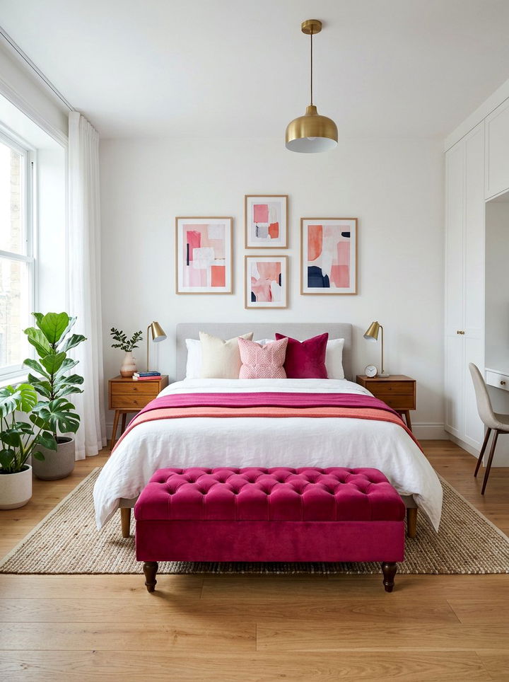 Fuchsia Velvet Ottoman Bedroom - 30 hot pink bedroom ideas