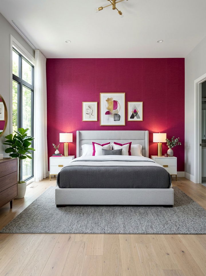 Fuchsia accent wall - 30 fuchsia bedroom ideas