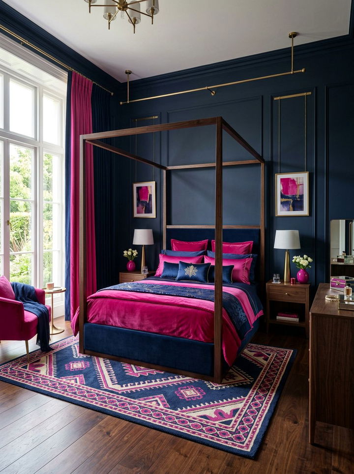 Fuchsia and navy blue bedroom - 30 fuchsia bedroom ideas