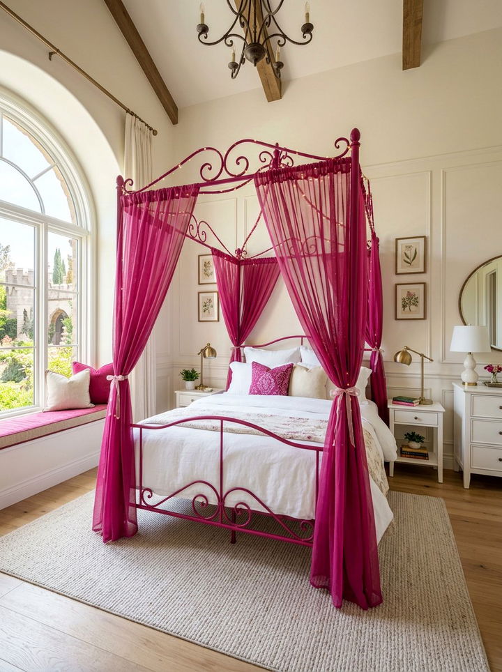 Fuchsia canopy bed frame - 30 fuchsia bedroom ideas