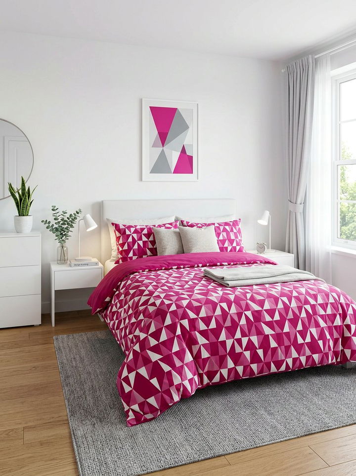 Fuchsia geometric bedding - 30 fuchsia bedroom ideas