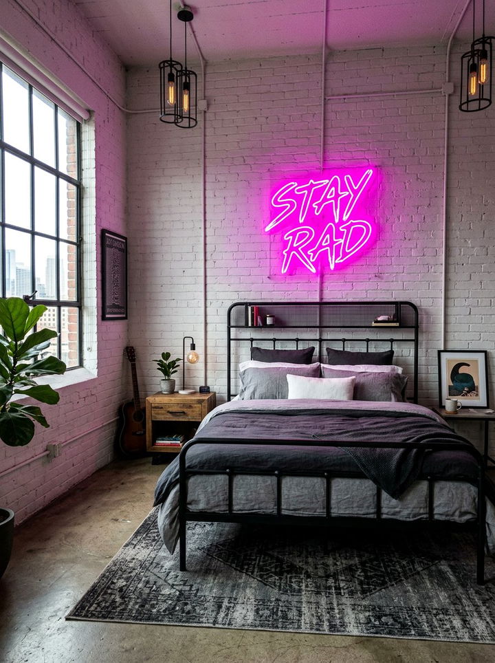 Fuchsia neon sign - 30 fuchsia bedroom ideas
