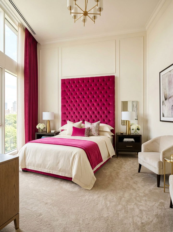 Fuchsia velvet headboard - 30 fuchsia bedroom ideas