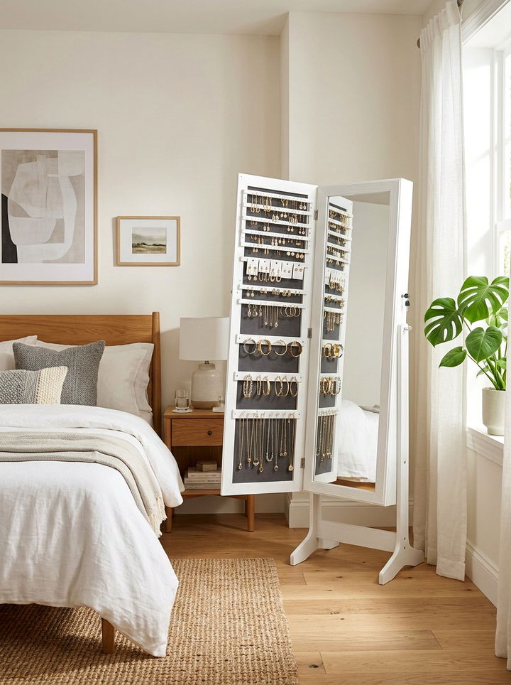 Full Length Mirror Jewelry Cabinet - 30 bedroom storage solutions