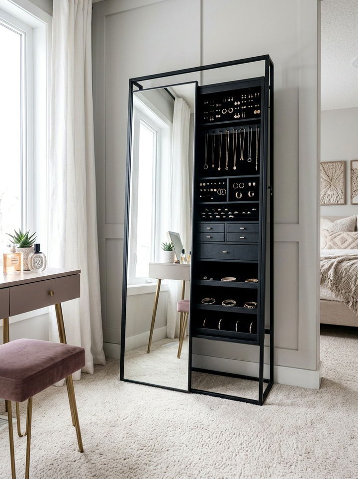 Full Length Mirror Storage - 30 bedroom secret storage ideas