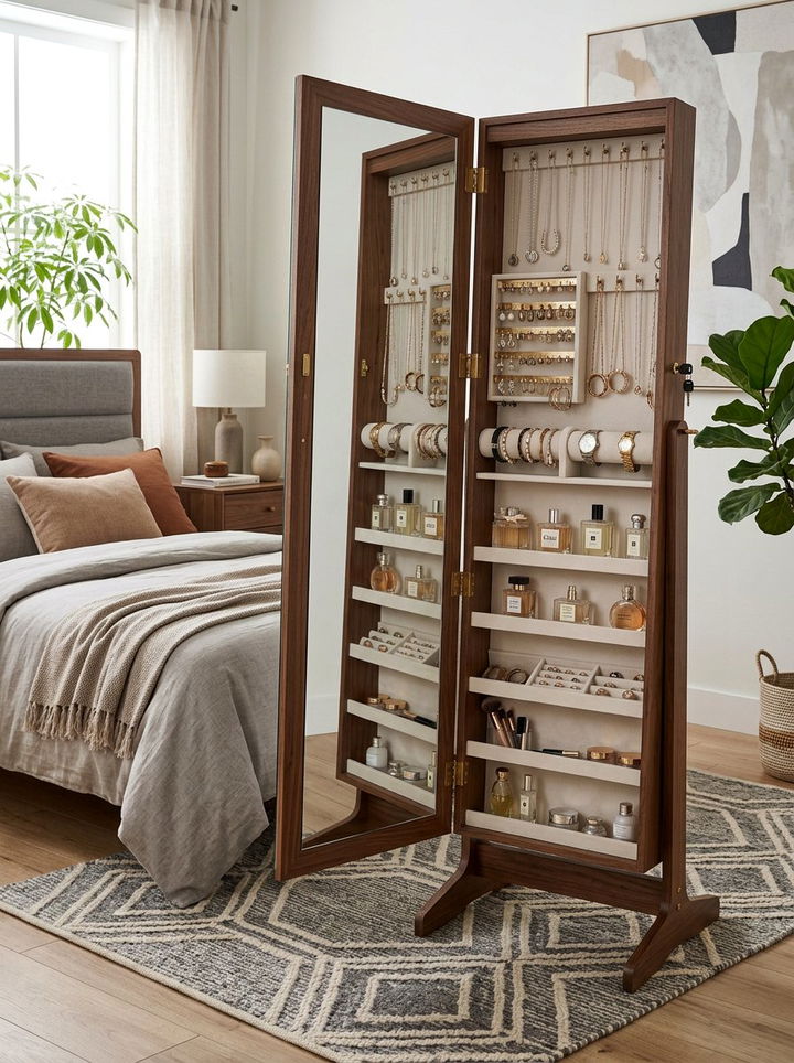 Full Length Storage Mirror - 30 bedroom organization ideas