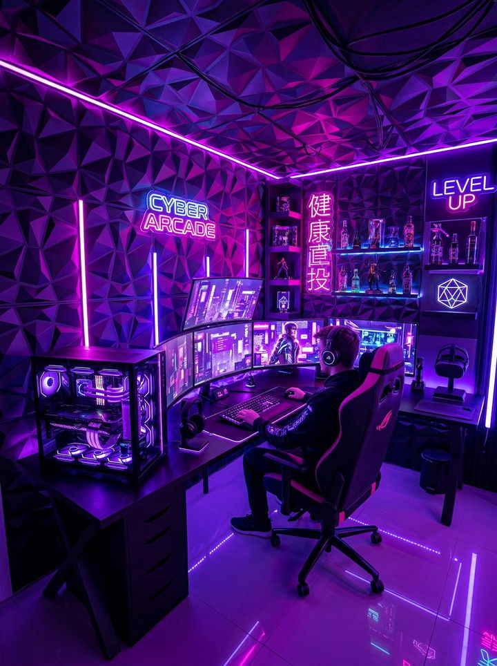 Futuristic Cyberpunk Gaming Room - 30 gaming bedroom ideas