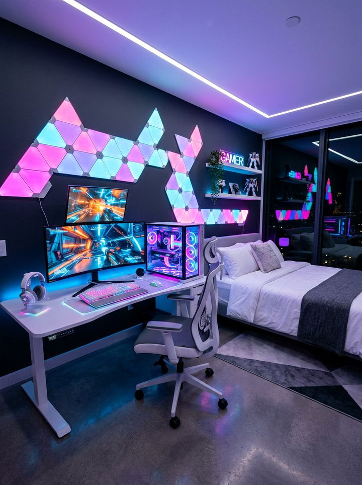 Futuristic Neon Gaming Room - 30 streaming setup bedroom ideas