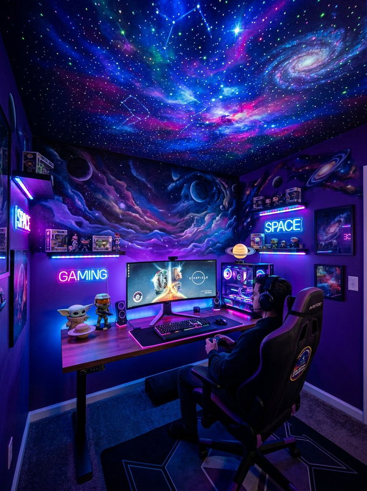 Galaxy Theme Gaming Room - 30 gaming bedroom ideas