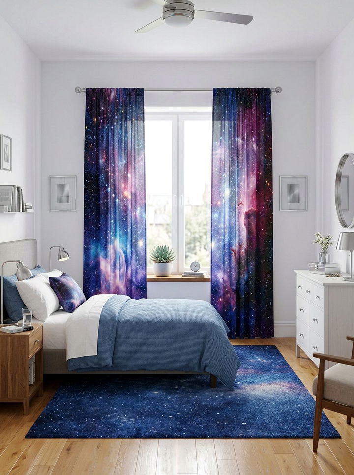 Galaxy Window Curtains - 30 galaxy bedroom ideas