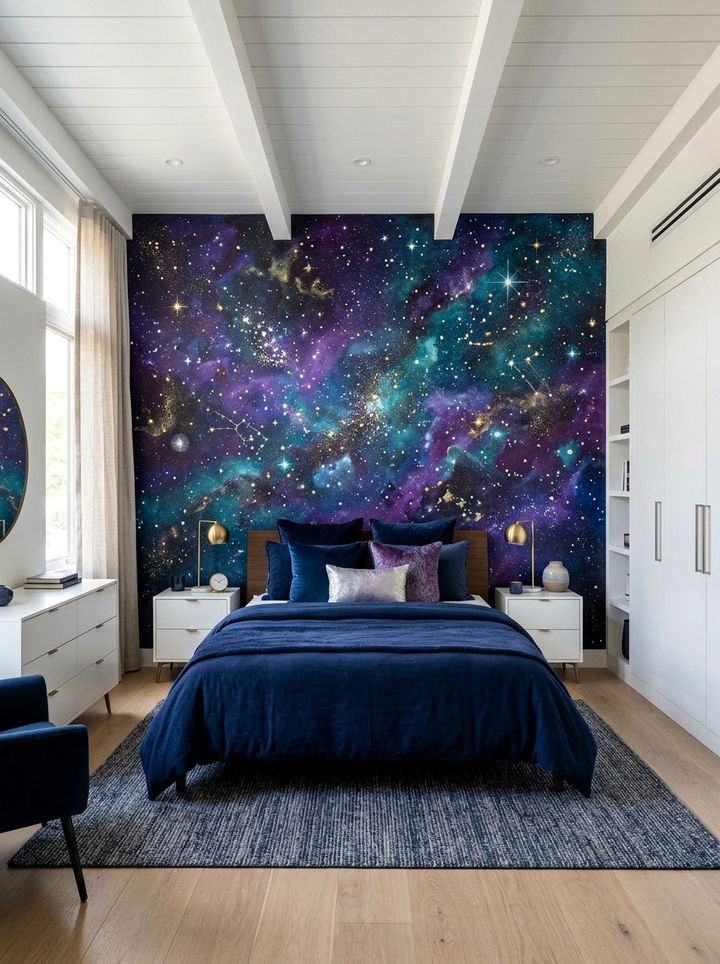 Galaxy wall mural - 30 astronaut bedroom ideas