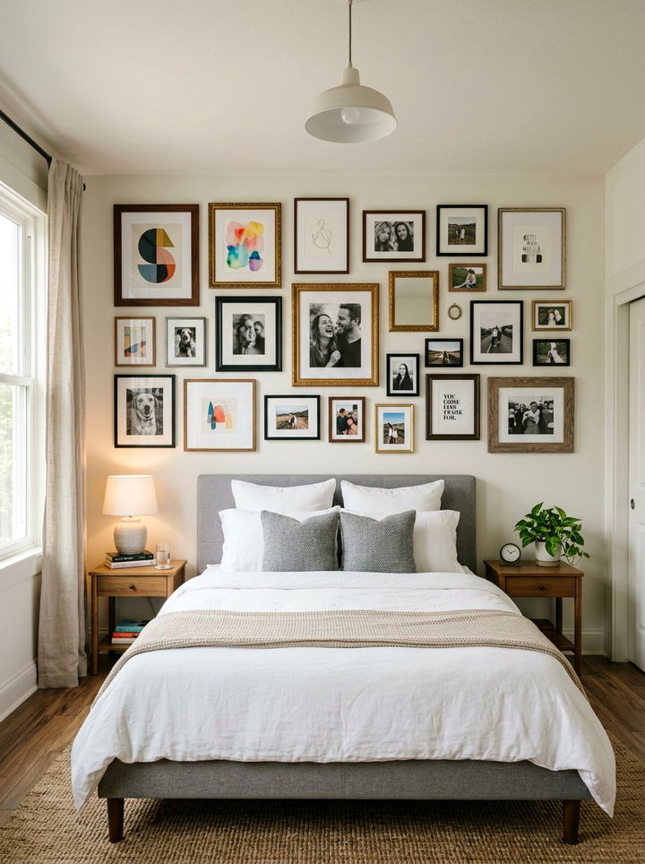 Gallery Wall Above Bed - 30 first apartment bedroom ideas