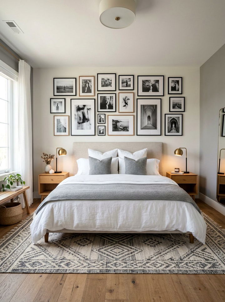 Gallery wall over bed - 30 bedroom update ideas